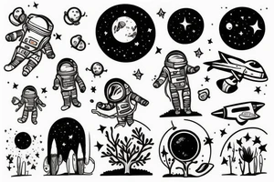 squelette d'un astronaute sous un arbre. tattoo idea