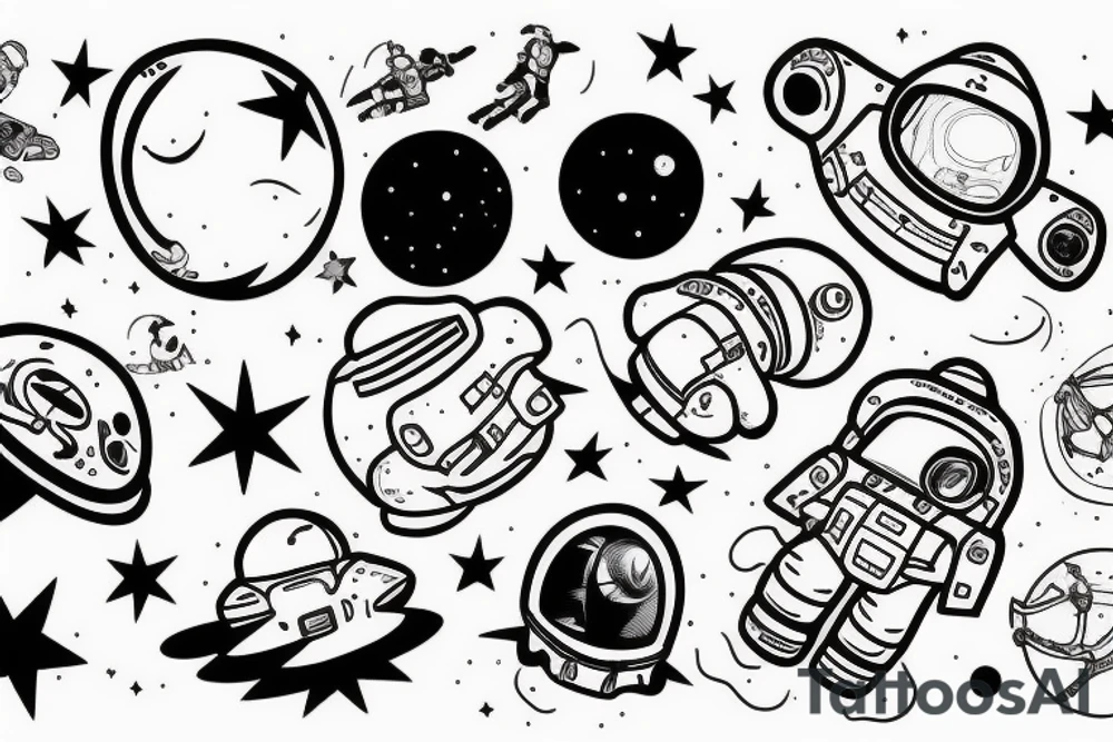squelette d'un astronaute sous un arbre. tattoo idea