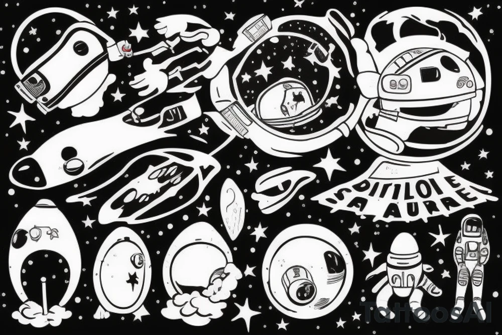 squelette d'un astronaute sous un arbre. tattoo idea