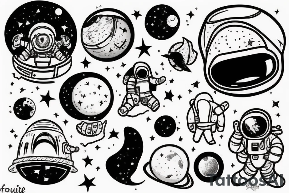 squelette d'un astronaute sous un arbre. tattoo idea