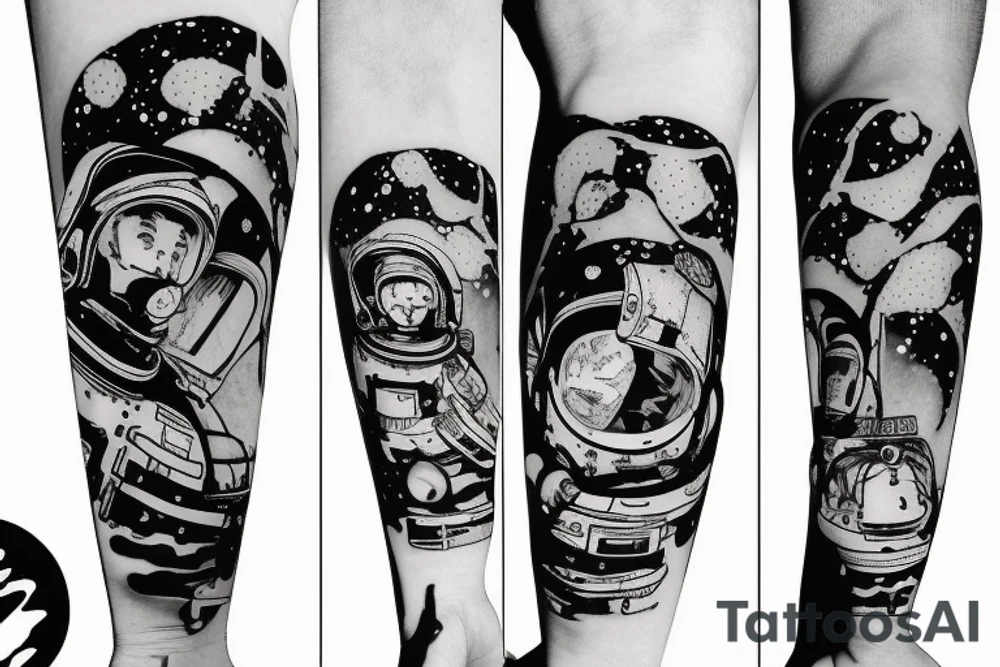 squelette d'un astronaute sous un arbre. tattoo idea