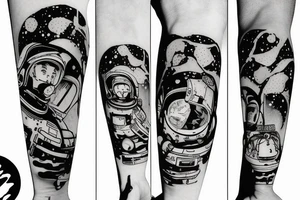squelette d'un astronaute sous un arbre. tattoo idea