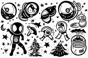 squelette d'un astronaute sous un arbre. tattoo idea