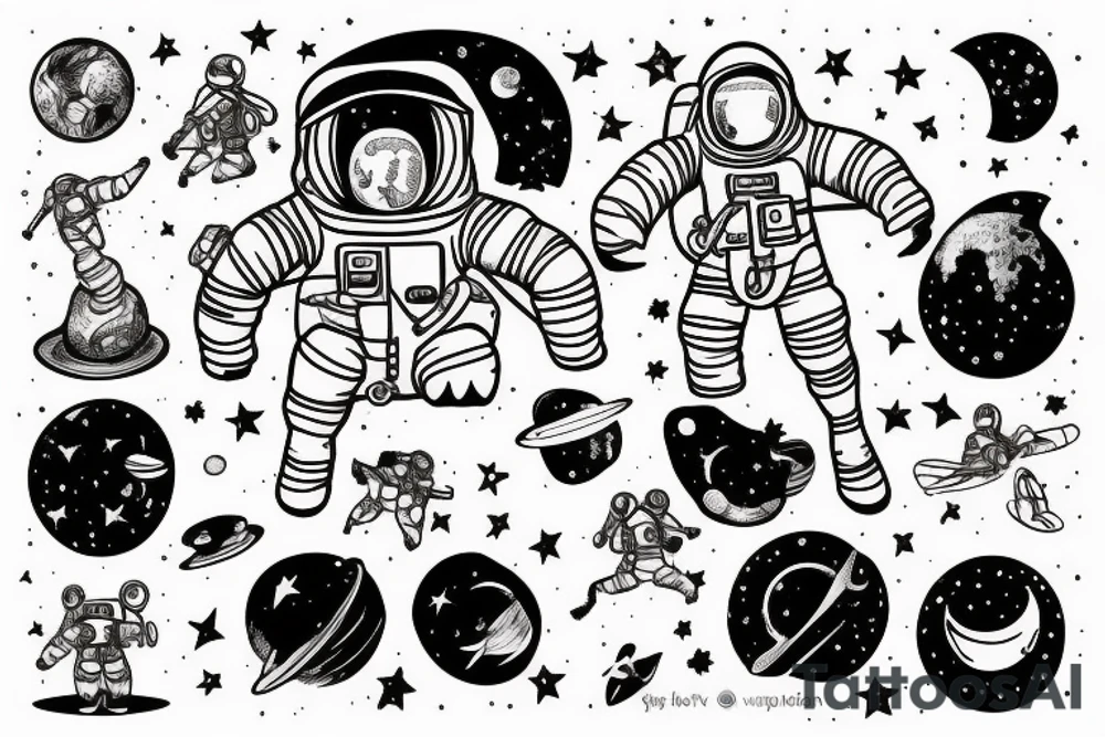 squelette d'un astronaute sous un arbre. tattoo idea