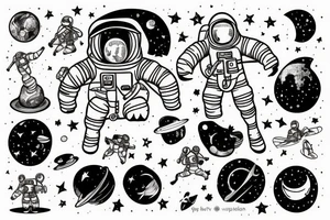 squelette d'un astronaute sous un arbre. tattoo idea