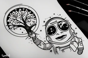 squelette d'un astronaute sous un arbre. tattoo idea