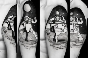squelette dans un astronaute, sous un arbre. tattoo idea