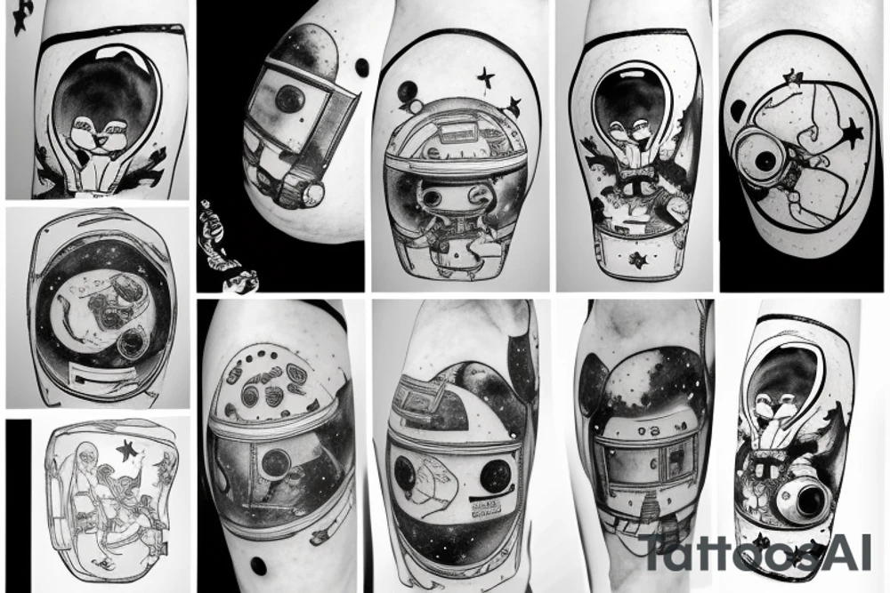 squelette dans un astronaute, sous un arbre. tattoo idea