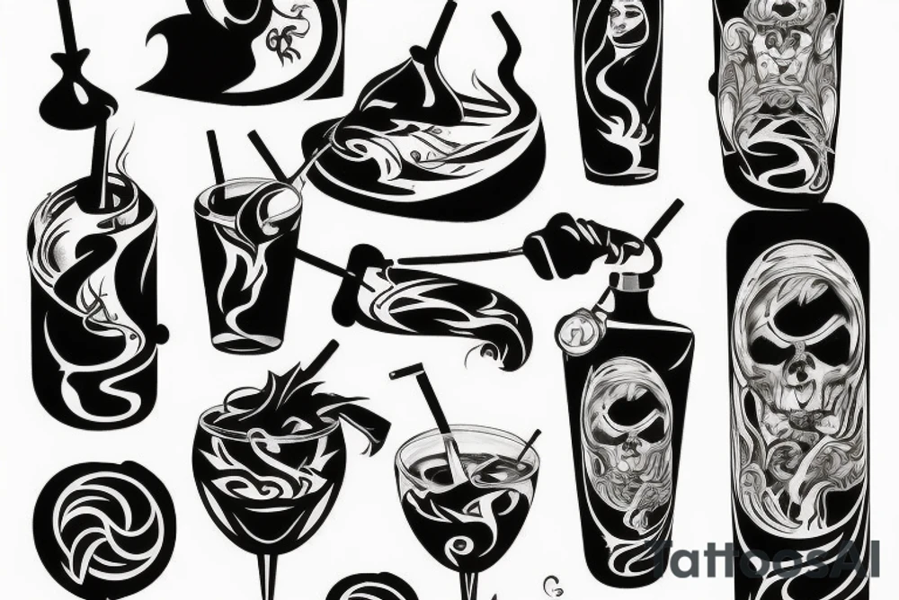 Cocktail Molotov in fire tattoo idea