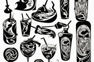 Cocktail Molotov in fire tattoo idea