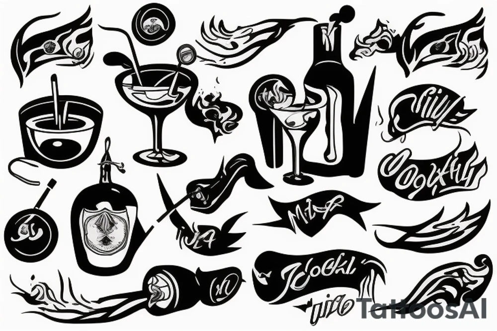Cocktail Molotov in fire tattoo idea