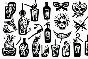 Cocktail Molotov in fire tattoo idea