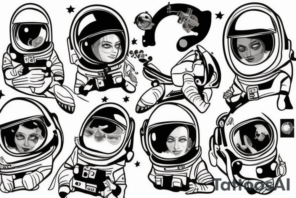 squelette dans astronaute tattoo idea