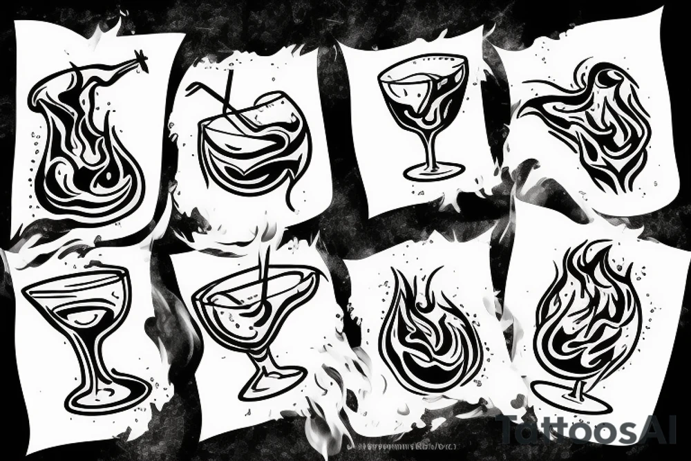 Cocktail Molotov in fire tattoo idea