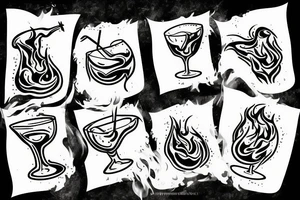 Cocktail Molotov in fire tattoo idea