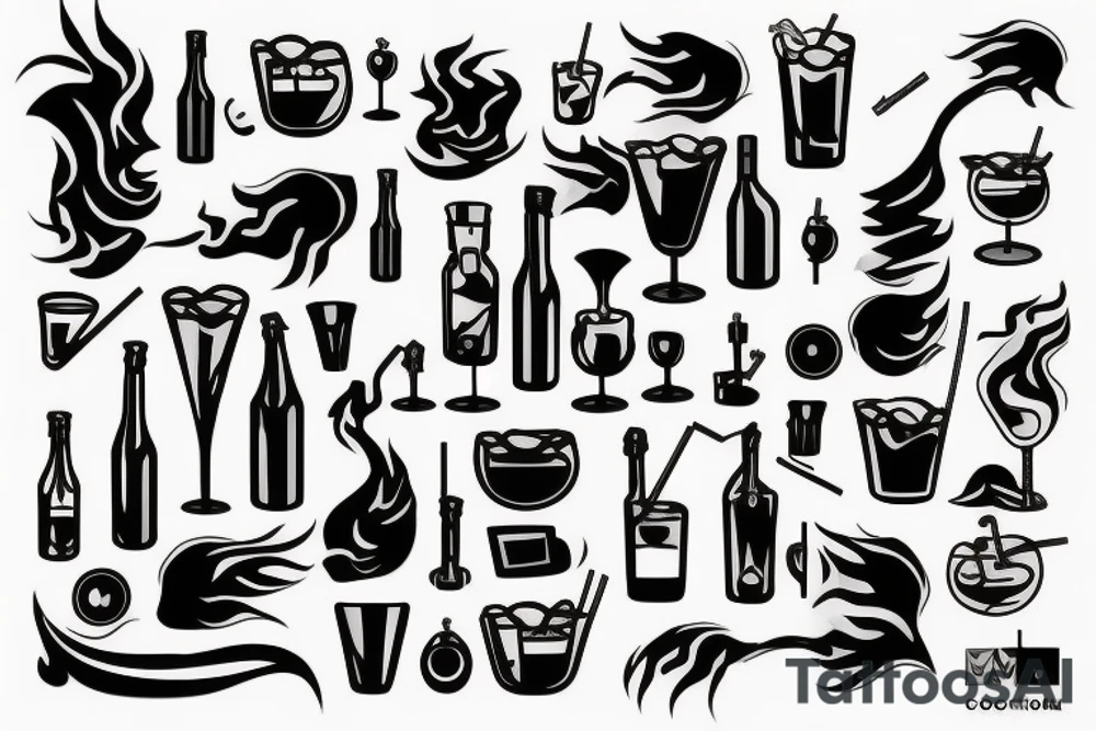 Cocktail Molotov in fire tattoo idea
