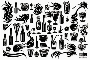 Cocktail Molotov in fire tattoo idea