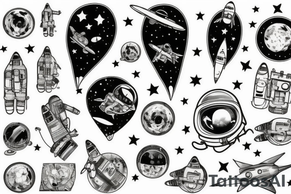 squelette dans astronaute tattoo idea