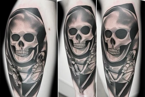 skeleton in astronaut tattoo idea