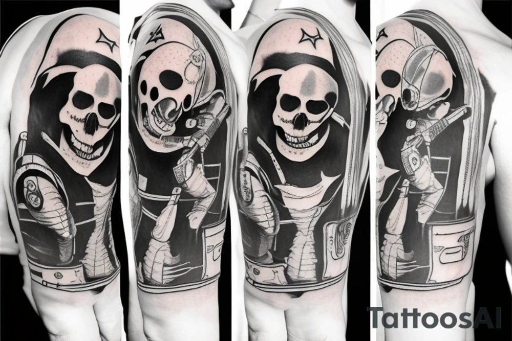 skeleton in astronaut tattoo idea