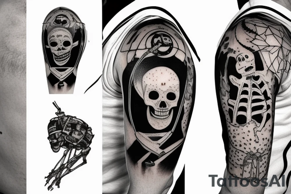 skeleton in astronaut tattoo idea