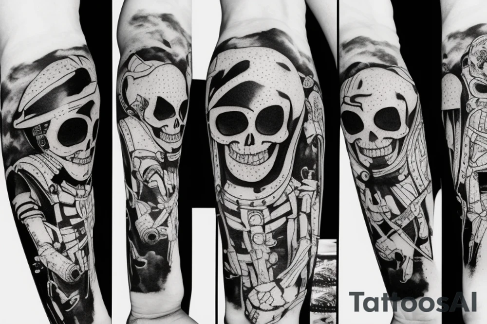 skeleton in astronaut tattoo idea