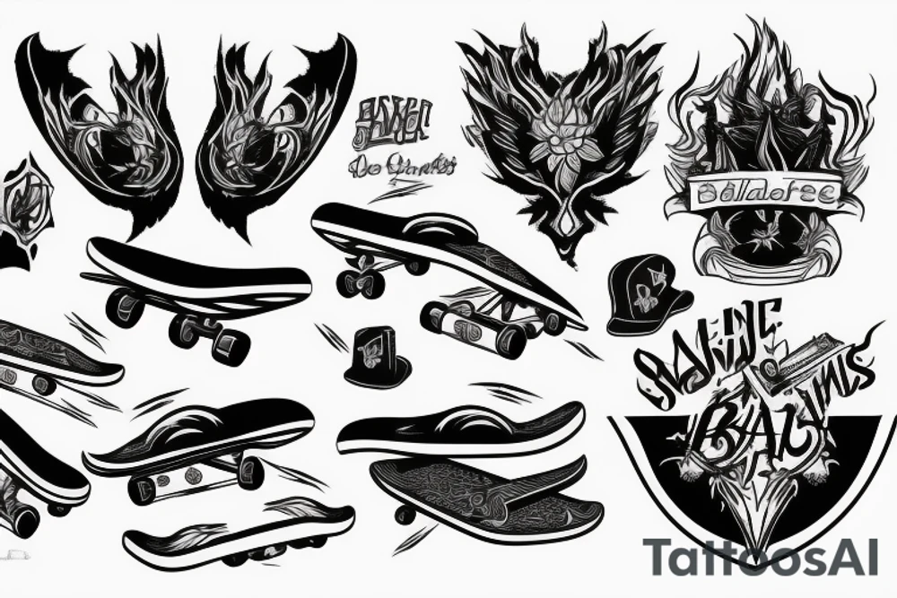 Skateboard with flames tattoo idea