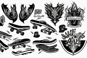 Skateboard with flames tattoo idea