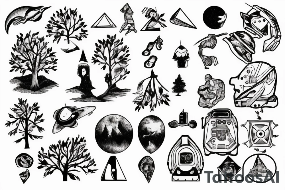 astronaut under a tree tattoo idea