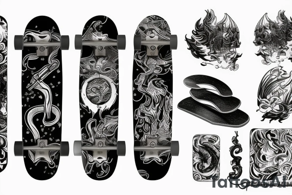 Skateboard with flames tattoo idea