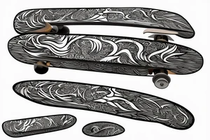 Drawing of a Skateboard with flames tattoo idea