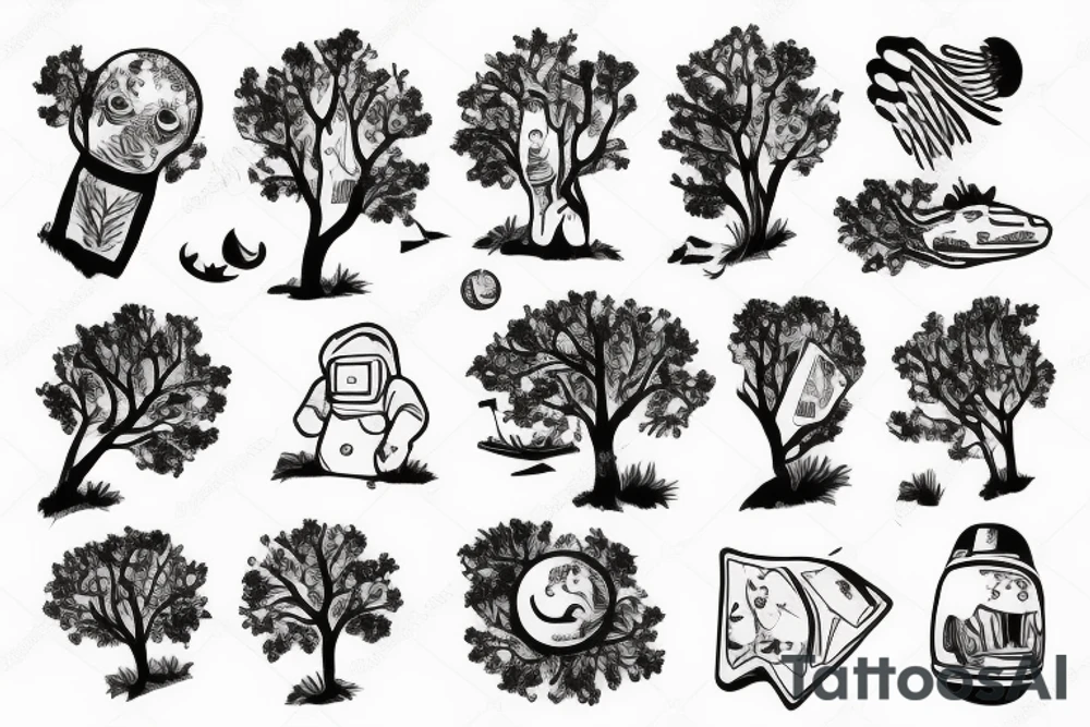 astronaut under a tree tattoo idea