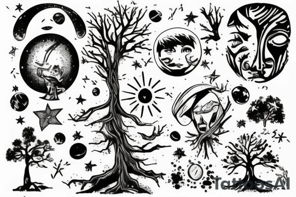 astronaut under a tree tattoo idea