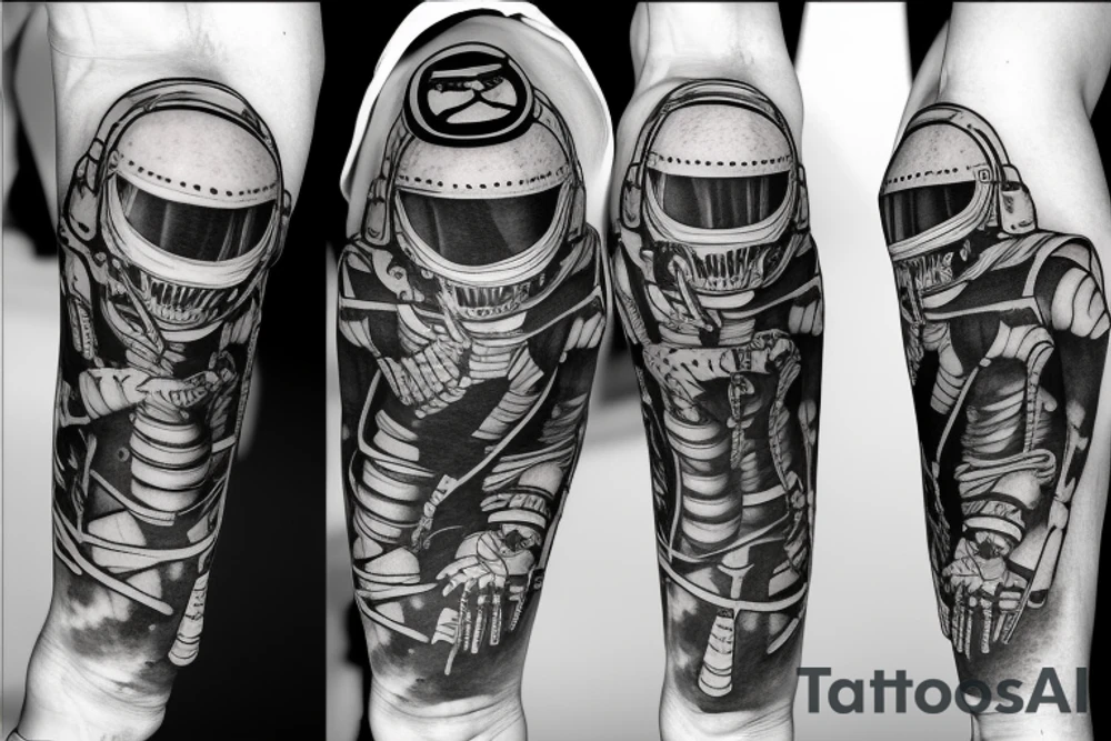 skeleton in astronaut tattoo idea