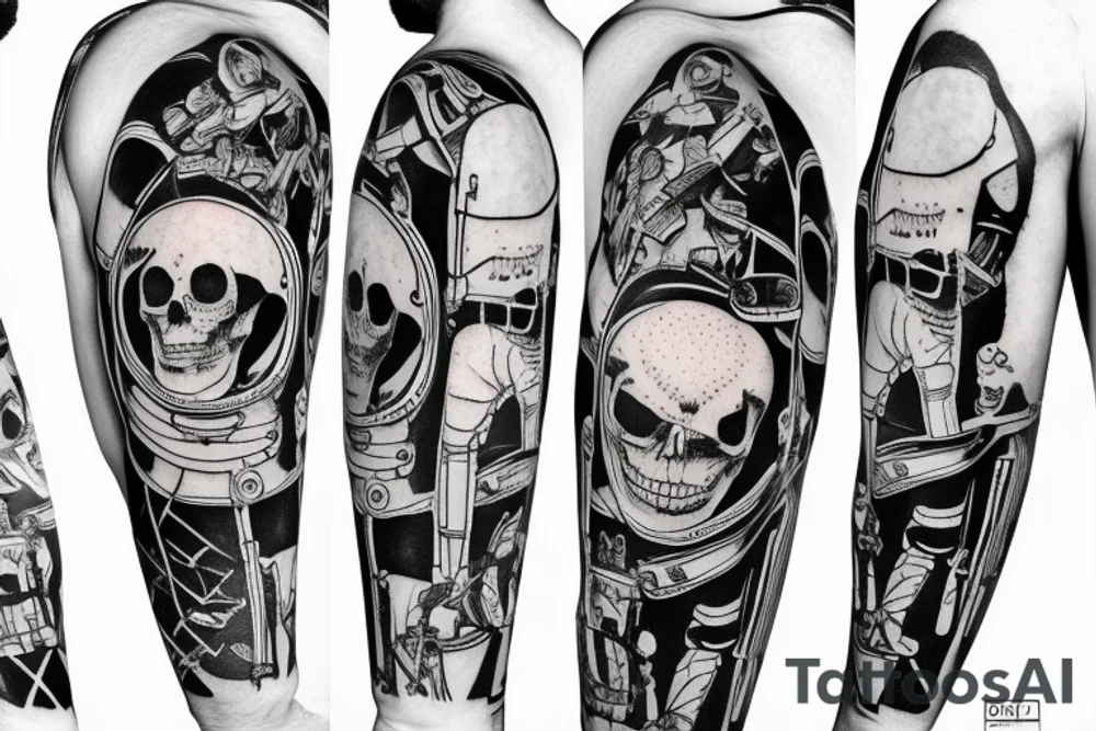 skeleton in astronaut tattoo idea