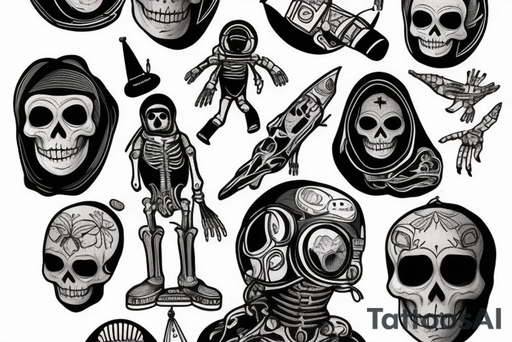 skeleton in astronaut tattoo idea