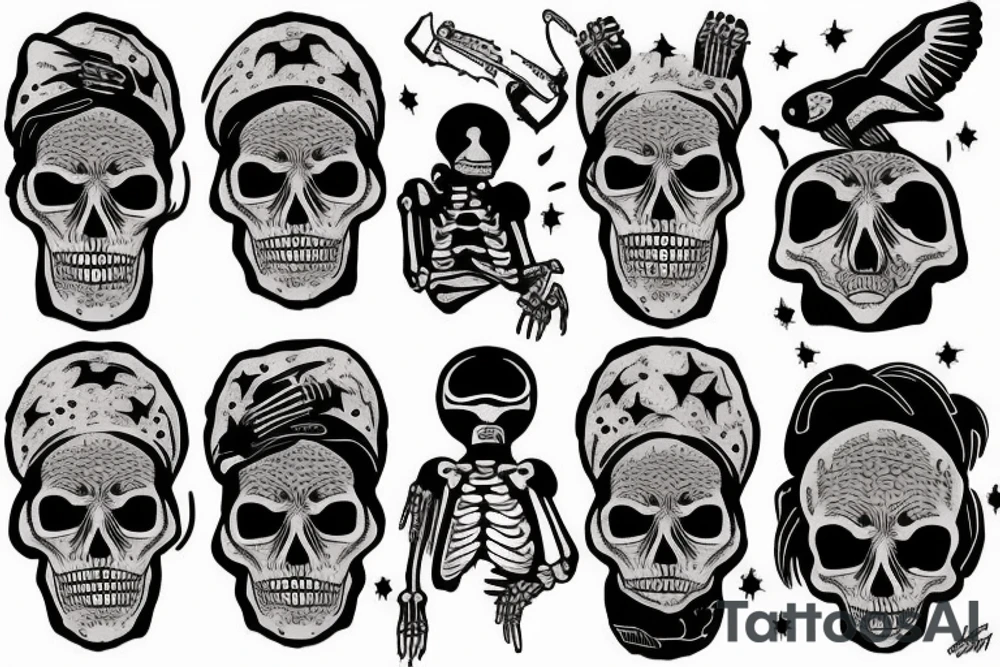 skeleton in astronaut tattoo idea