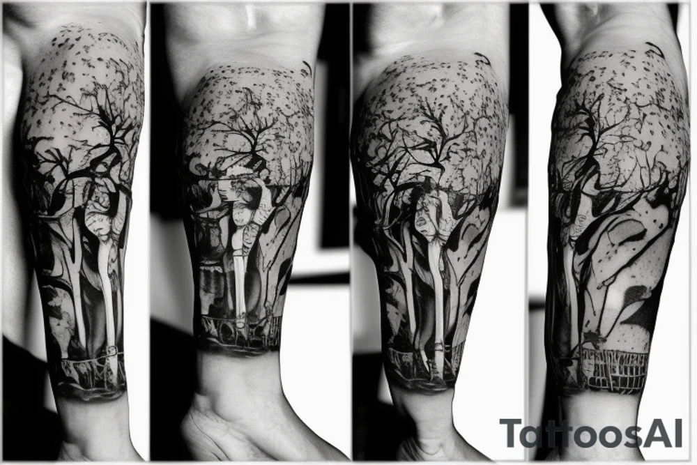 skeleton in astronaut under a tree tattoo idea
