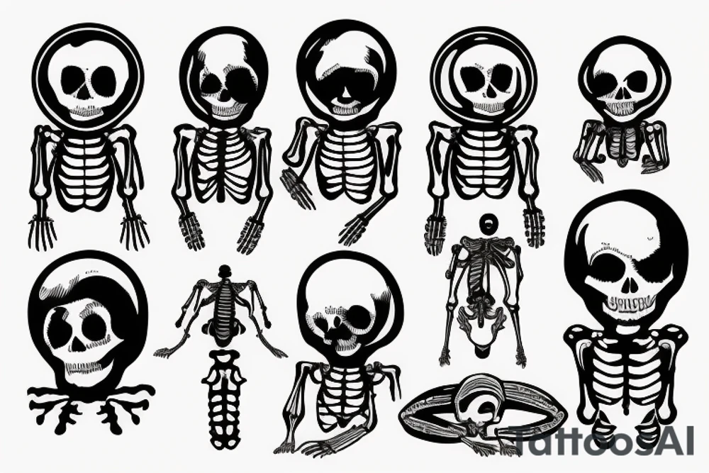 skeleton in astronaut under a tree tattoo idea