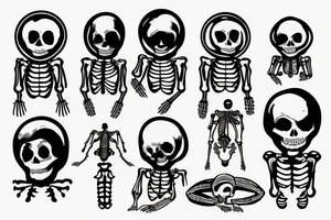 skeleton in astronaut under a tree tattoo idea