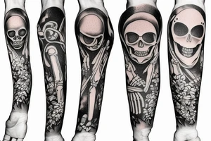 skeleton in astronaut under a tree tattoo idea