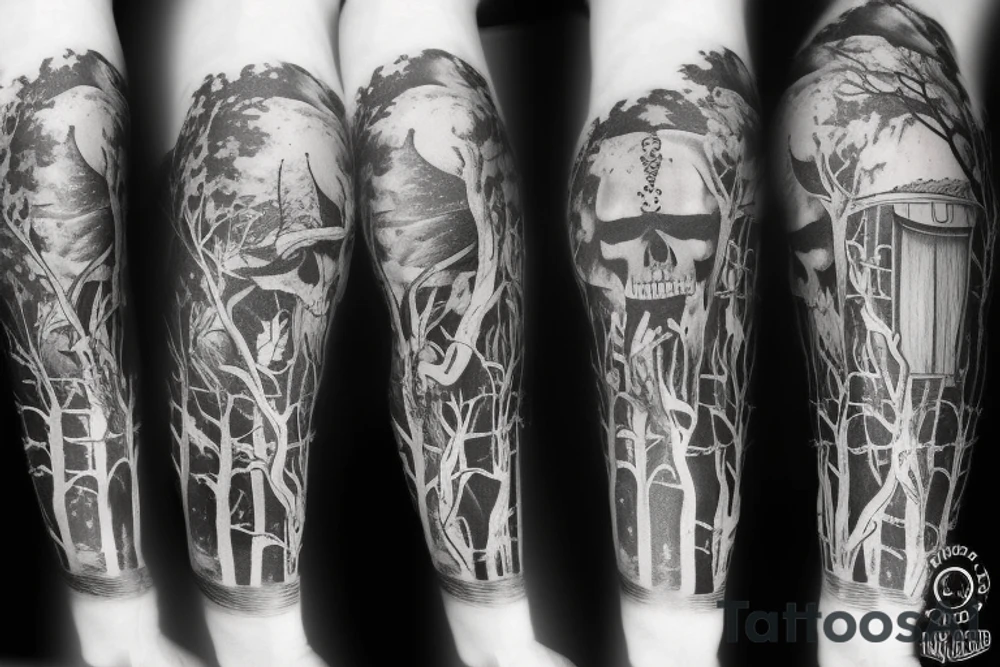skeleton in astronaut under a tree tattoo idea