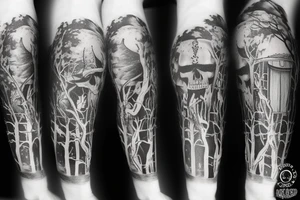 skeleton in astronaut under a tree tattoo idea