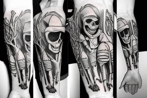 skeleton in astronaut under a tree tattoo idea