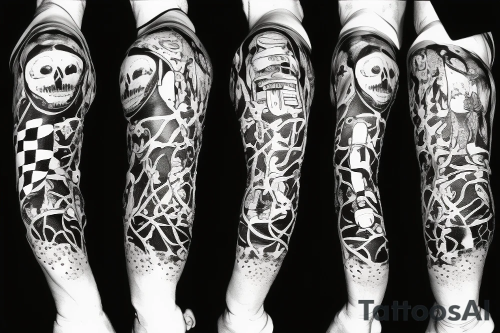 skeleton in astronaut under a tree tattoo idea