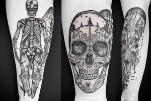 skeleton in astronaut under a tree tattoo idea
