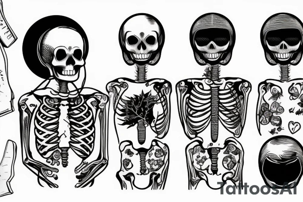 skeleton in astronaut under a tree tattoo idea