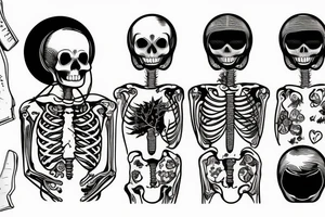 skeleton in astronaut under a tree tattoo idea
