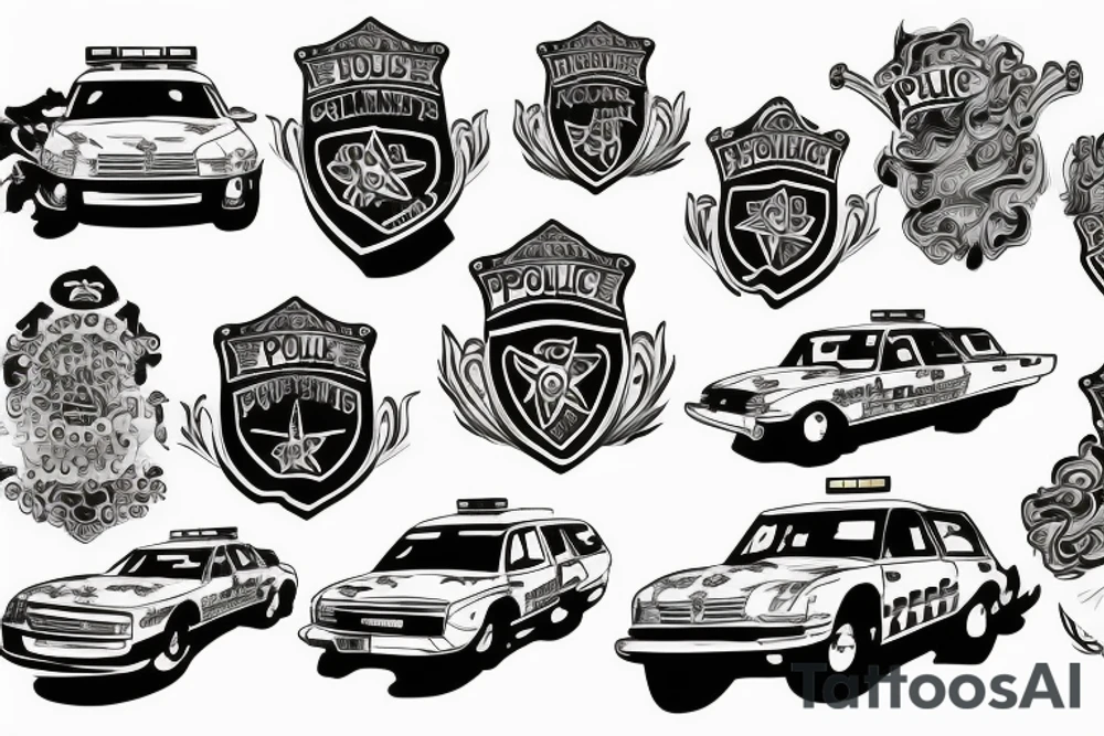 Police car in flammes tattoo idea