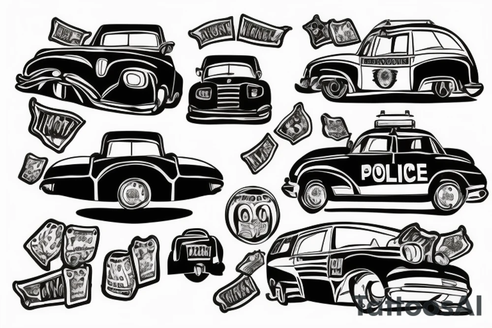 Police car in flammes tattoo idea